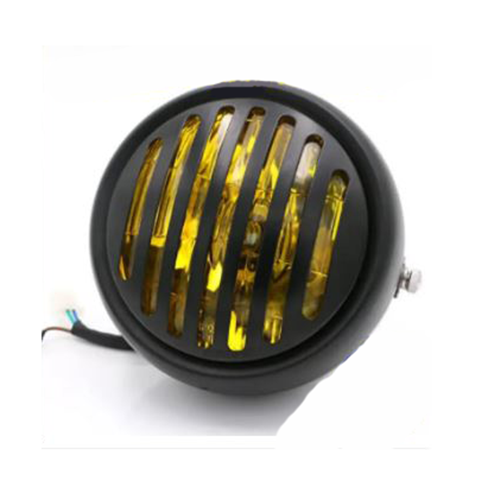 Universal Motorcycle Grill Headlight Metal Body Glass H4 35Watt Round Headlight
